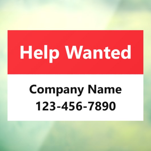 Hulp Gevraagd Rood & Wit Bedrijfsnaam Telefoonnumm Raamsticker (Vel 3)