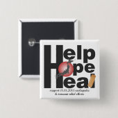 HULP. HOOP. HEAL. VIERKANTE BUTTON 5,1 CM (Voorkant /achterkant)
