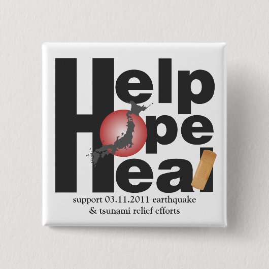 HULP. HOOP. HEAL. VIERKANTE BUTTON 5,1 CM (Voorkant)