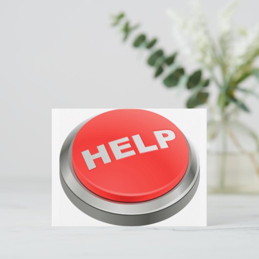 Hulp - Rode Button Briefkaart (Staand voorkant)