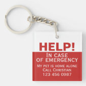 Hulp thuis alleen noodcontact op maat sleutelhanger (voorkant)