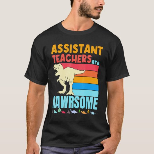 Hulpdocenten zijn geweldig Leraar Retro Dinos T-shirt (Voorkant)