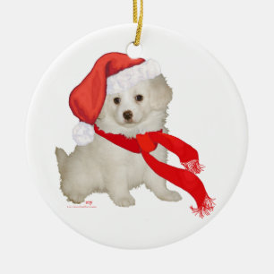 Hulpje van de Kerstman Puppy Poodle / Bichon Mix Keramisch Ornament