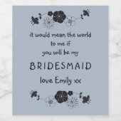 Hulpjuffrouw Voorstel Script Bloem Motief Stof Bla Wijn Etiket (Enkel label)