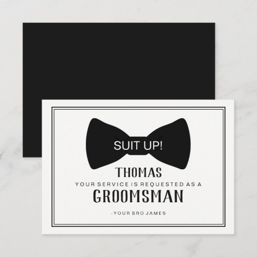 Hulpmiddel voor bruidsjonker - Black Tie Kaart (Voorkant / Achterkant)