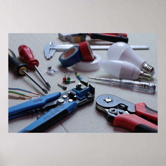 Hulpmiddelen en apparatuur voor elektriciens poster (Voorkant)