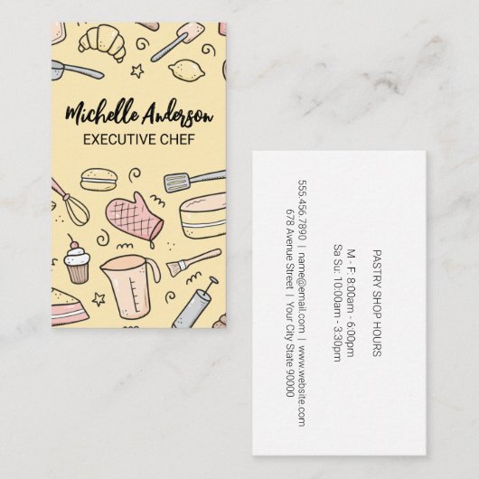 Hulpmiddelen en ingrediënten voor gebak visitekaartje (Voorkant / Achterkant)