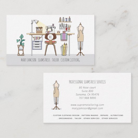 Hulpmiddelen van de Trade Tailor Seamstress Visitekaartje (Voorkant / Achterkant)