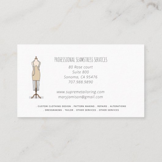 Hulpmiddelen van de Trade Tailor Seamstress Visitekaartje (Achterkant)