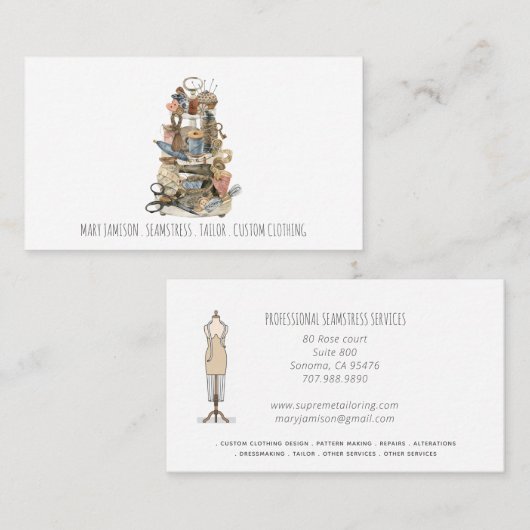 Hulpmiddelen van de Trade Tailor Seamstress Visitekaartje (Voorkant / Achterkant)
