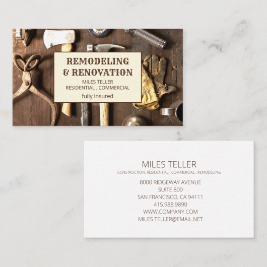 Hulpmiddelen voor het verwijderen van houtkorrels visitekaartje (Voorkant / Achterkant)