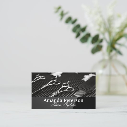 Hulpmiddelen voor kapper op bureaublad visitekaartje (Staand voorkant)