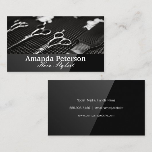 Hulpmiddelen voor kapper op bureaublad visitekaartje (Voorkant / Achterkant)