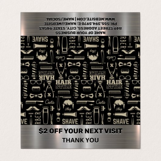 Hulpmiddelen voor Kappers Patroon | Korting Visitekaartje (Buitenkant ongevouwen)