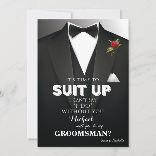Hulppak Bruidegom Tuxedo Uitnodiging (Voorkant)