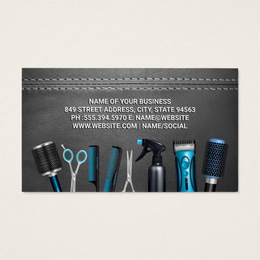 Hulpprogramma's voor airdresser | Gesitteerd leder Visitekaartje (Achterkant)