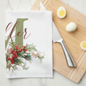 Hulst en bessen gepersonaliseerd  theedoek (Quarter Fold)