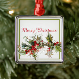 Hulst en bessen metalen ornament