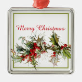 Hulst en bessen metalen ornament (Voorkant)