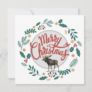 Hulst En Blad Cirkel Eland Kerst Vakantiekaart Feestdagenkaart