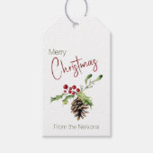 Hulst en denneappel gepersonaliseerd cadeaulabel (Voorkant)