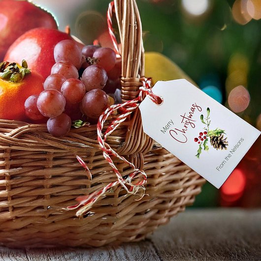 Hulst en denneappel gepersonaliseerd cadeaulabel