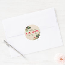 Hulst en dennenboom op Beige Kerstzegel