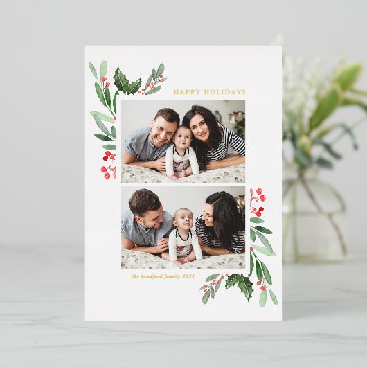 Hulst en groen Twee foto's prettige feestdagen (Staand Voorkant)