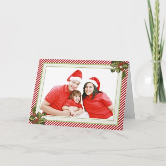 Hulst en Strepen die Kerstkaart vouwen Feestdagen Kaart (Voorkant)