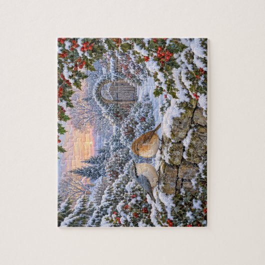 Hulst in de Sneeuw Winter Vogels Puzzel (Verticaal)