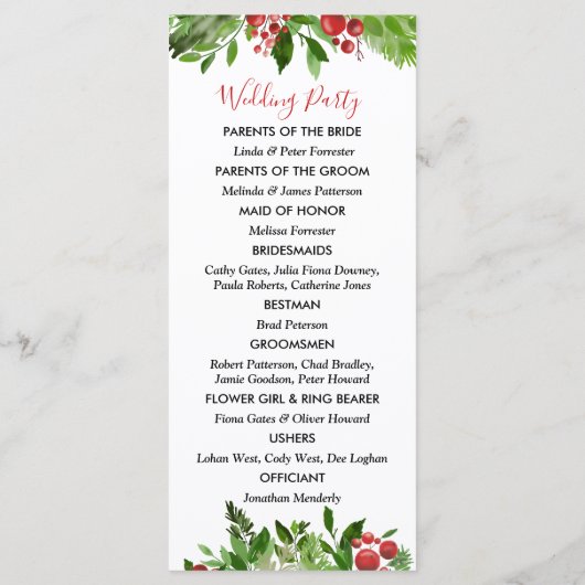 Hulst Rode Bes Kerst Moderne Trouwprogramma Programmakaart (Achterkant)