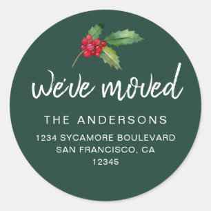 Hulst 'We've Moved' Kerstkaart Ronde Sticker
