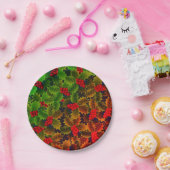 Hulstbes en -bladeren gloeiend winterrood groen papieren bordje (Feest)