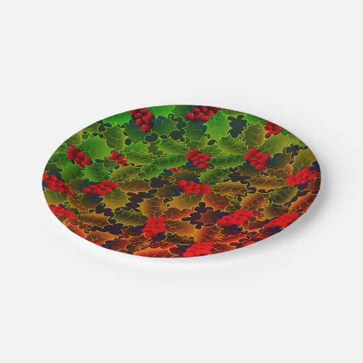 Hulstbes en -bladeren gloeiend winterrood groen papieren bordje (Gekanteld)