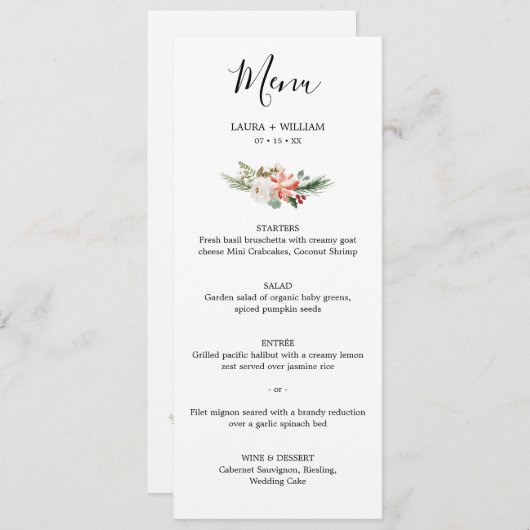 Hulstbes en bloemendiner voor een kerstbruiloft menu (Voorkant / Achterkant)