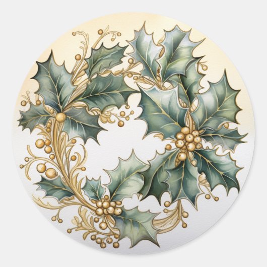 Hulstbesjes versierd met goud ronde sticker (Voorkant)