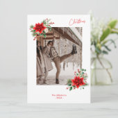 Hulstbessen Maretak Chic Prettig Kerstmis Foto Feestdagenkaart (Staand voorkant)