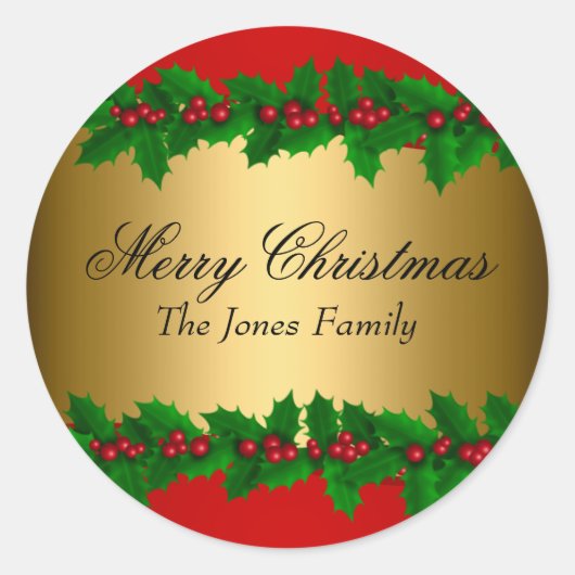 Hulstblaadjes Vrolijk Kerstfeest Sticker (Voorkant)