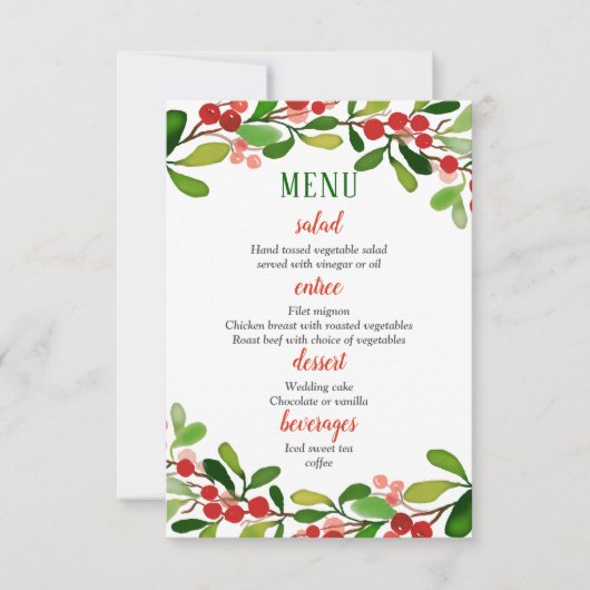 Hulstblad Bes Kerstmis | Trouwmenu Kaart (Voorkant)