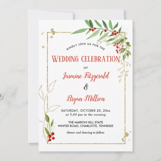 Hulstblad Beslijstje Kerst | Trouwen Kaart (Voorkant)