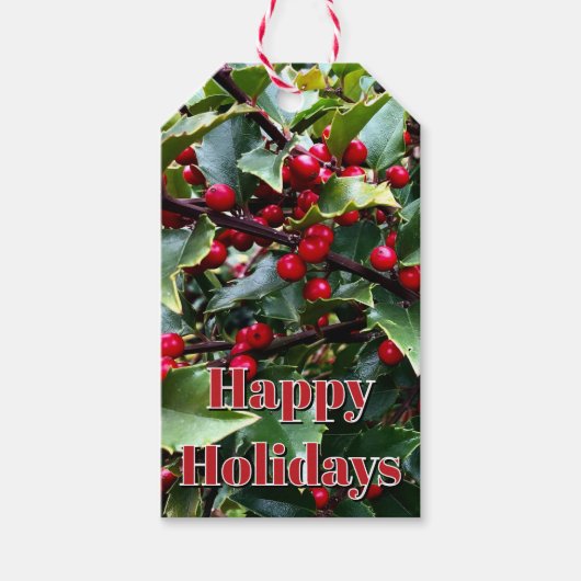 Hulstbladeren en -bessen cadeaulabel (Voorkant)