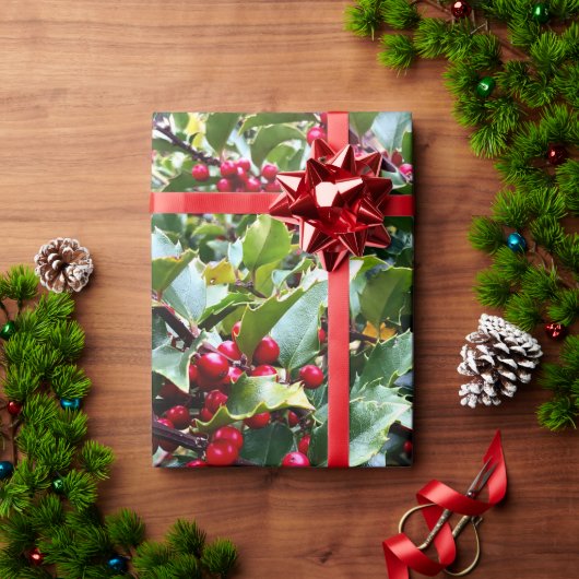 Hulstbladeren en bessen cadeaupapier (Feestdagen Geschenken)