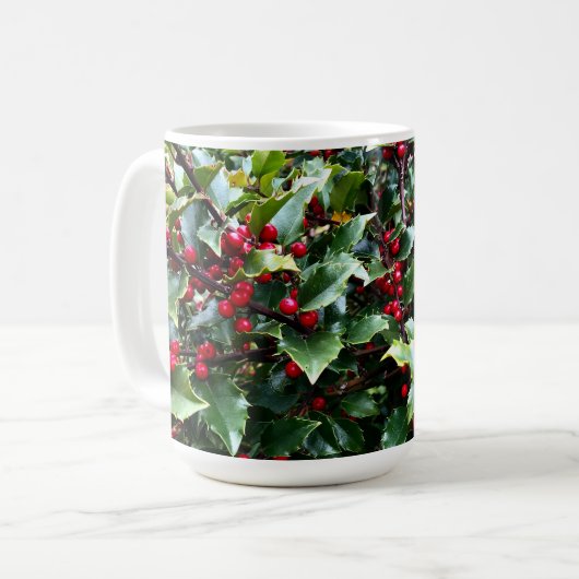 Hulstbladeren en -bessen koffiemok (Voorkant links)