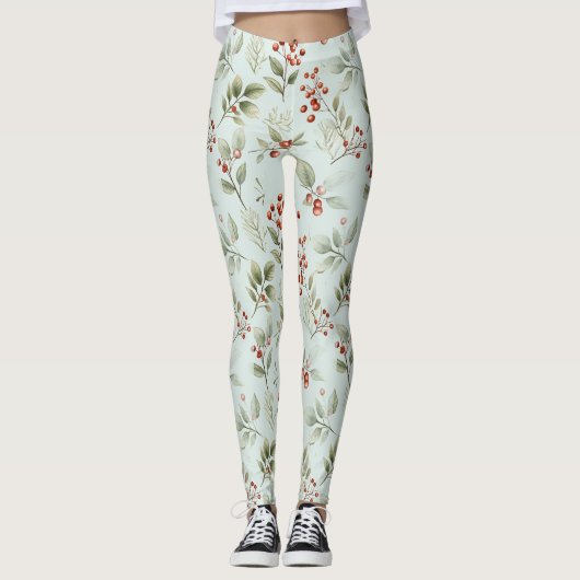 Hulstbladeren en rode bessen leggings (Voorkant)
