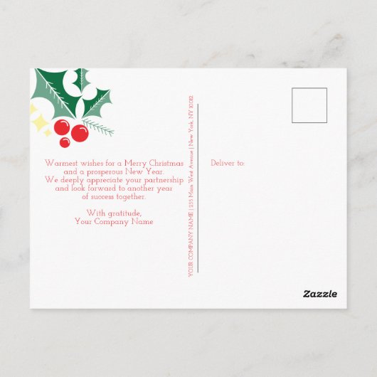 Hulstbladeren Rode Bessen Sterren Zakelijk Kerstmi Briefkaart (Achterkant)