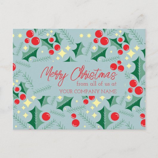 Hulstbladeren Rode Bessen Sterren Zakelijk Kerstmi Briefkaart (Voorkant)