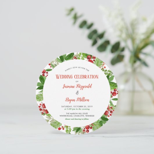 Hulstbladertjes Rode Bes Kerst Bruiloft Kaart (Staand voorkant)