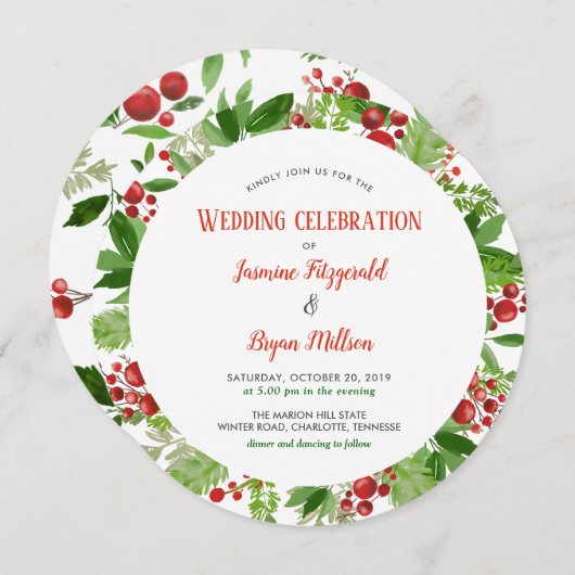 Hulstbladertjes Rode Bes Kerst Bruiloft Kaart (Voorkant / Achterkant)
