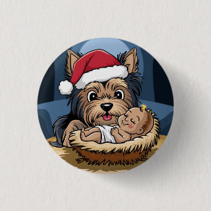 Hulstkind aanbeden door yorkshire Terrier Ronde Button 3,2 Cm