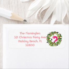 Hulstkrans Flamingo Tropisch Strand Kerstmis  Etiket